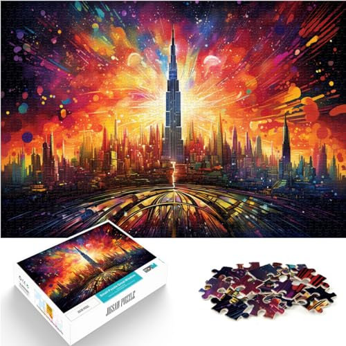 1000-teiliges Puzzle für Erwachsene, Dubai Burj Khalifa, geeignet für Erwachsene und Kinder über 12 Jahre, Holzpuzzle für Erwachsene, Heimdekoration, Größe: 50 x 75 cm