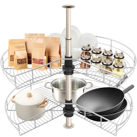 Aangeebone Topfkarussell Küchenschrank 270° Talarboden Eckschrank Drehboden Karussellbode,Organisieren und Aufbewahren von Küchenutensilien, Reinigungswerkzeugen, Backblechen,56.5-79cm