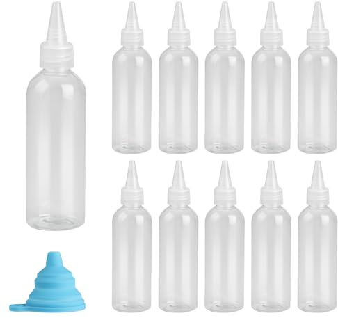 12 Piezas 100ml Botellas de Compresión Pequeñas, Squeeze Bottle, Botella de Salsa, Dispensador de Botellas Exprimir de Plástico con Tapa por Salsa Aceite de Oliva Ketchup Mostaza, con Embudo