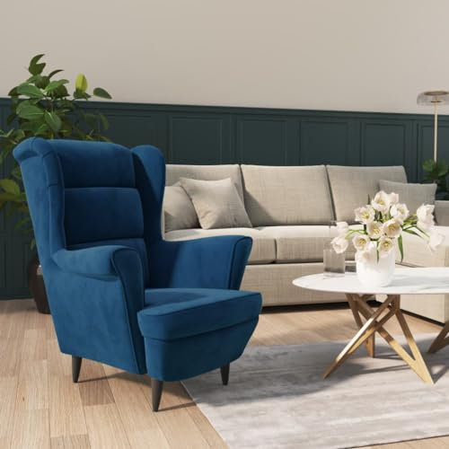 Willood Ohrensessel Sessel Fernsehsessel Relaxsessel Polstersessel für Wohnzimmer Blau Samt