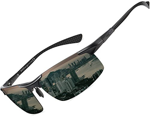 DUCO Herren Polarisierte Sonnenbrille mit Metallrahmen und Kohlefaser Brille Beine Männer Sonnenbrillen Sportbrille Fahrerbrille UV400 CAT 3 8277 (Schwarz Rahmen DunkelGrün Linse)