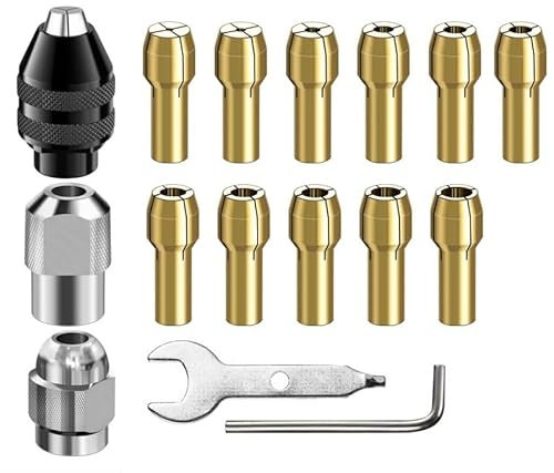 Bkemkri 16 Pezzi Set di Adattatori per Mandrino per Trapano, Cambio Rapido da 0,5 mm a 3,2 mm Set di Mandrino Autoserrante, Mandrino per Trapano in Ottone, per Accessori Utensili Rotanti