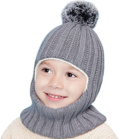Schlupfmütze Unisex Kinder - Unisex Weiche Strickmütze Schlupfmütze Schalmütze Unisex Warme Strickmütze Schal Set Autumn- und Wintermütze mit Fleece gefüttert für Jungen Mädchen 0-3 Jahre