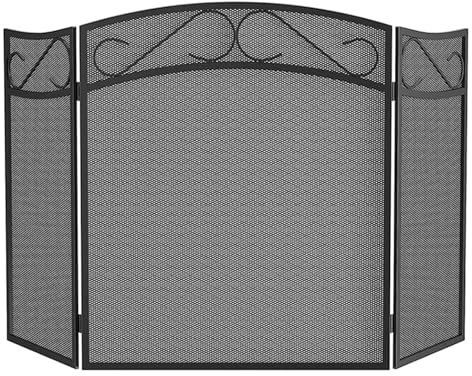 Puerta de pie de malla de hierro forjado estilo europeo de 3 paneles para horno de hogar (121 × 74 cm)