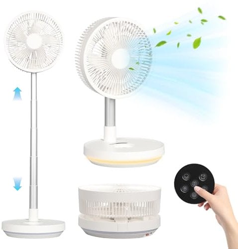BlyeMichdi 36 inch Cordless Folding Fan, Portable Oscillating Standing With Remote Control,USB Powered Standing Desk and Table Fan, Adjustable in height and angle,8 Speed