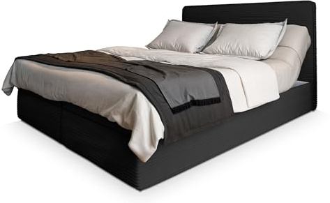 Masseno Boxspringbett Astor 180x200 cm Komplett-Set mit Matratze und Topper, Polsterbett mit Zwei Bettkästen -Schwarz, Lincoln 100