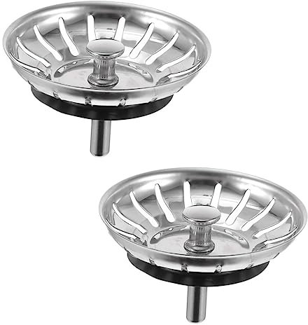 Uonlytech 2 Juegos Gotera De Agua Enchufar Borde Colador De Desague Tapón Lavabo Fregadero Drenaje Tapones Tapas De Agujeros para Fregaderos De Cocina Acero Inoxidable Silver 2 Piezas * 2