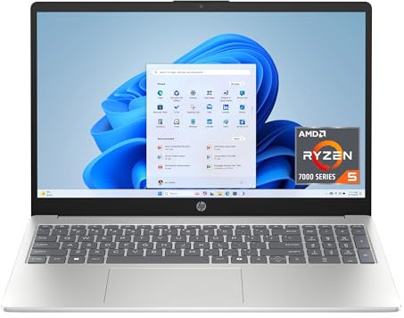 HP Computer portatile da 15,6, display touchscreen HD, AMD Ryzen 5 7520U, 8 GB RAM, SSD da 512 GB, grafica AMD Radeon, Windows 11 Home, argento naturale, 15-fc0499nr