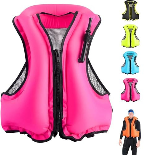 FOVIGUO Schnorchelweste für Erwachsene, Aufblasbare Schwimmweste Erwachsene und Jugendliche, Tragbare Schwimmjacke und Schwimmweste zum Schnorcheln, Schwimmen, Kajakfahren, Bootfahren(Pink)