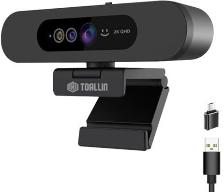 TOALLIN 2K QHD Webcam for Windows Hello Face Login, IR Facial Recognition Camera, USB Webcam with Microphone, 92° Wide Angle View, Computer Web Camera for Video Calls