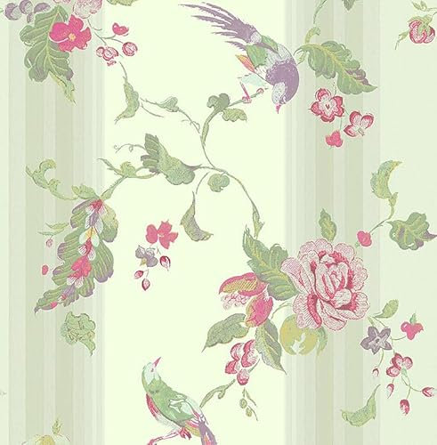 KT·EXCLUSIVE WALL FASHION Papier peint | Papier peint à fleurs | 10,05 x 0,52 m | Kimono (crème/vert-rose)