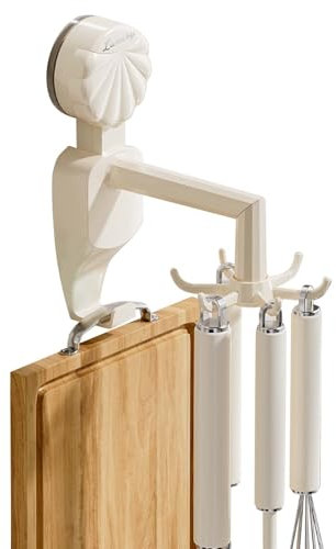Ganchos Ventosa,Soporte para Utensilios de Cocina Giratorios de 360°,Sin Perforación Colgador de Utensilios Cocina con 6 Ganchos y 1 Gancho Resistente,para Cocina, Baño, Armario