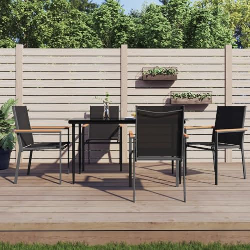 Homgoday 5-TLG. Garten-Essgruppe Schwarz Textilene und Stahl Gartengarnitur Sitzgruppe Esszimmergruppe Balkonmöbel Gartentisch mit Stühle Gartenmöbel für Terrasse, Balkon