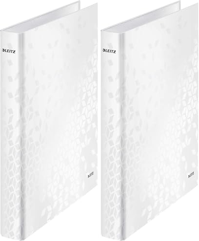 Leitz 2 Ring Binder, Holds up to 230 Maxi Sheets, Wow Range, 40 mm Spine, 42410001 - A4, White (Pack of 2)