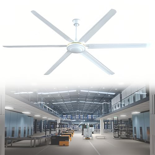GZDXBF Ventilatore da Soffitto Senza Luce 200cm Ventilatore Industriale con Telecomando, 6 Pale per Camera da Letto, Soggiorno, Fattoria, Veranda(White)