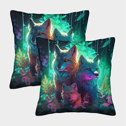 JLZBXCUER Wolf Kunst 3D-Druck Kissenbezug Dekorativ Quadrat Kopfkissen 2 Stück Für Sofa Wohnzimmer Zierkissen Geschenk 45x45cm