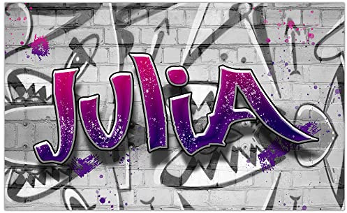 timalo Poster personalisiert mit Namen | 140 x 61 cm Graffiti, Streetart, Lila, Backsteinwand | Gamer Bild für die Wand Jugendzimmer Gaming Motiv für Teenager Jungen und Mädchen Zimmer
