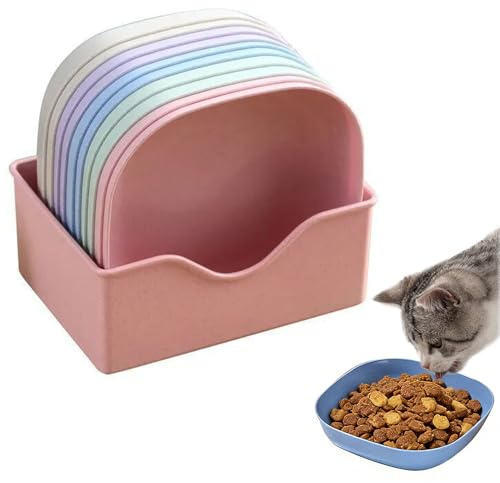 10 Stück Katzennapf Set mit Untersetzern, Flache Katzenschüssel für Kätzchen & Kurzbeinige Katzen, Farbige Futternäpfe mit Anti-Rutsch Design (Farbauswahl & Individuelle Anpassung)