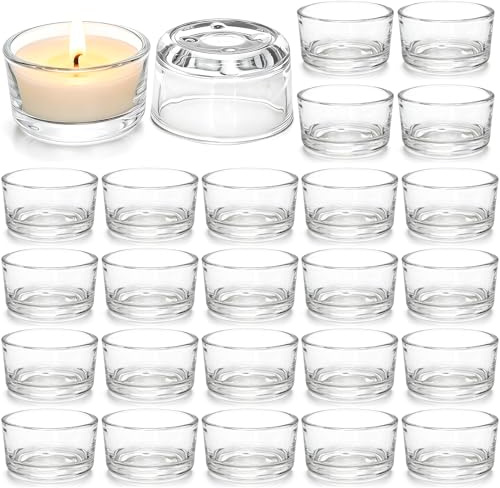 ASSRECT 24 Pack Glass Tealight Candle Holders Votive Cups for Wedding Decor | 4.5cm x 2.5cm Small Transparent Tea Light Holders With Stable Bases, Perfect For Parties, Dinners And Home Decoration