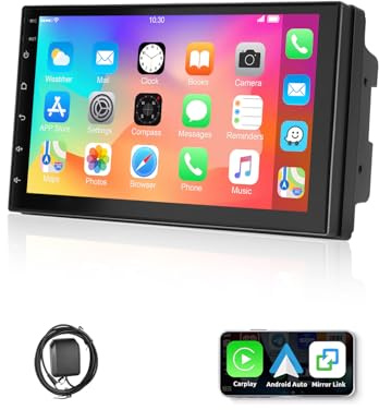 ESSGOO 4+64G 7 Double Din Car Stereo,Wireless CarPlay And Android Auto | 7 inch HD IPS Touchscreen, Reverse Camera, Voice Control, FM/AM, Bluetooth, GPS, SWC
