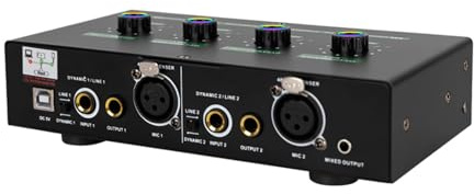 Jeffergarden 2 Channel Microphone Sound Interface Amplifier with Reverb and 48V Phantom Power, Rechargeable Compact Design for Dynamic Condenser Mics and Instruments