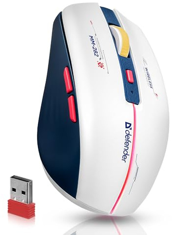Defender Dila MM-282 Kabellose Gaming Maus, RGB Beleuchtung, 1800 DPI, 500 mAh Akku, 5 programmierbare Tasten, USB-C, 2.4 GHz Wireless Maus