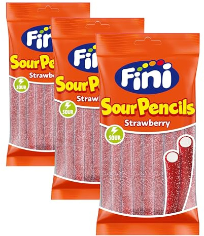 Fini Rellepica Rojo | Regaliz con Sabor a Fresa Relleno de Nata y Cubierto de Pica | Bolsa de 125 gr. (Paquete de 3)