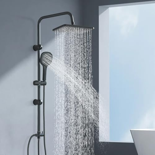 Adjustable Shower Riser Rail Kit with 10 Square Rainfall Shower Head