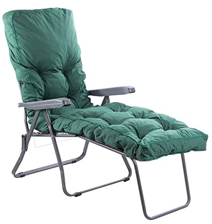 Alfresia Folding Sun Lounger with Classic Cushion Adjustable Recliner | Charcoal frame steel sprung supports crumb foam padding 107kg max load
