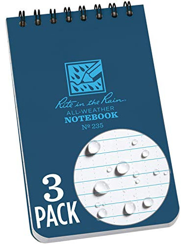 Rite in the Rain wetterfest Top-Spiralblock, 8 x 13, blauer Einband Universalmuster, 3er-Pack (Nr. 235-3)