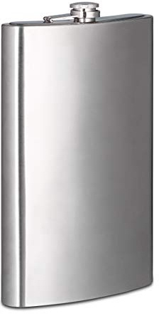 8 tlg. Flachmann Set, Riesen Flachmann mit 1,8l Fassungsvolumen, silber | Taschenflasche 200ml mit 4 Bechern u. Trichter