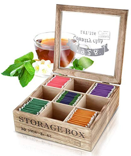 Oramics Teebox im Vintage Look „1928 Country Club“ aus Holz mit 6 oder 9 Fächern Teekiste Teekasten inlusive E-Book (9 Fächer)