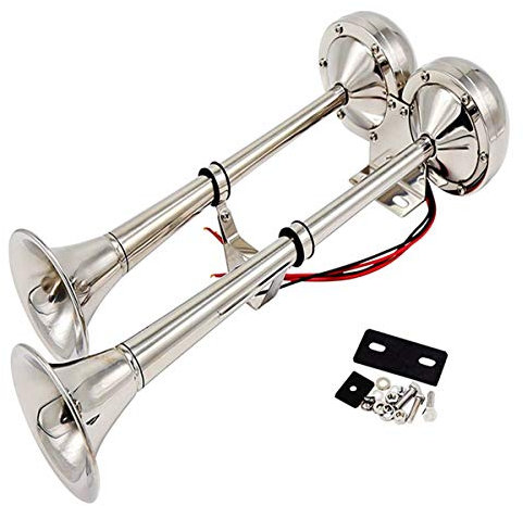 YIYIDA Elektrisches Horn autohupe Hupe elektrisches Auto/Marine Edelstahl doppelhorn car Horn Schiff elektrische Hupe autohorn 304 für 24V car ladungsrad LKW Transporter Boote Autos züge Yacht ect