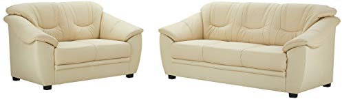 Cavadore Ledergarnitur Savana mit Federkern Set bestehend aus 2er Sofa und 3er Sofa in Echtleder, Leder, creme, 3er: 198 x 90 x 90 cm: 2er: 148 x 90 x 90 cm