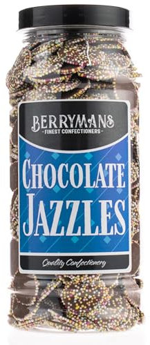 Original Chocolate Jazzles Snowies Jazzies Retro Sweets Gift Jar By Berrymans Sweet Shop - Classic Sweets, Traditional Taste.