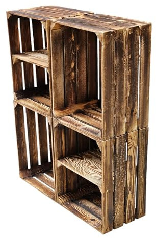 4er Set Holzkisten in verschiedenen Variationen- Ideal als Couchtisch, zur Aufbewahrung oder einfach tolle Dekoration (Geflammt Used 2 x Quer)