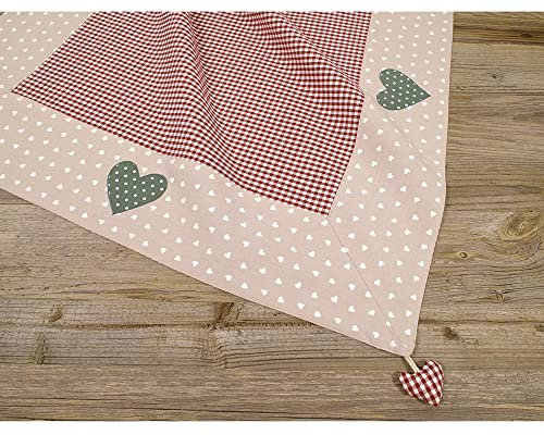 Tischdecke VRONI kariert Rosen Druck rot - Großes Stoff Tischtuch Landhausstil 70 x 70 cm Tischdecke quadratisch - Waschbare Mitteldecke aus 100 % Baumwolle, als moderne Esstischdeko, Hochzeitsdeko