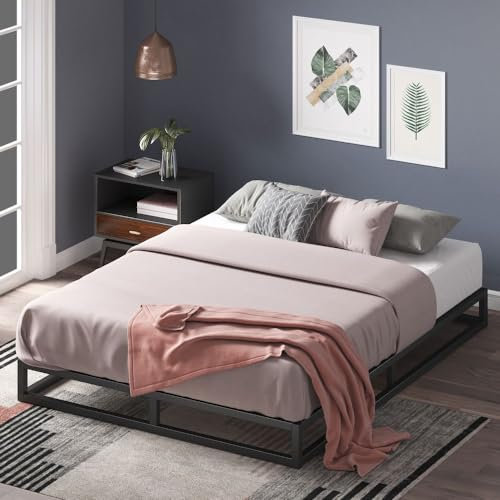 Zinus Joseph Bett 100x200 cm - Höhe 15 cm mit Stauraum unter dem Bett - Metall-Plattformbettrahmen mit Holzlattenrost - Schwarz