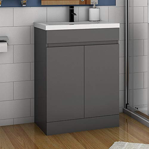 Badmöbel Set 50 cm Athem Keramik Waschbecken mit Unterschrank Waschtisch Anthrazit
