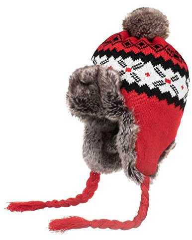 Vobony Wintermütze Damen Outdoor Warm Winddicht Strickmütze Fliegermütze Ohrenschützer Hut Gestrickt Mütze mit Ohrenklappen (Rot)