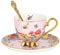 Ensemble de 3 tasses et soucoupes en porcelaine anglaise vintage avec cuillère et motif floral et bordure dorée 201,3 g