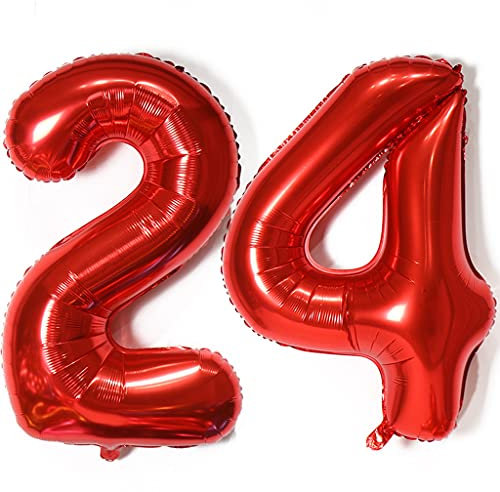 Luftballons Zahl 24, Zahl ballon 24 rot Luftballons 24. Geburtstag deko frau Folienballon 24 Zahlballons 24 rot XXXL 40 Riese Aufblasbar Helium Ballon 24 jahre Geburtstag Deko frauen rot(24)