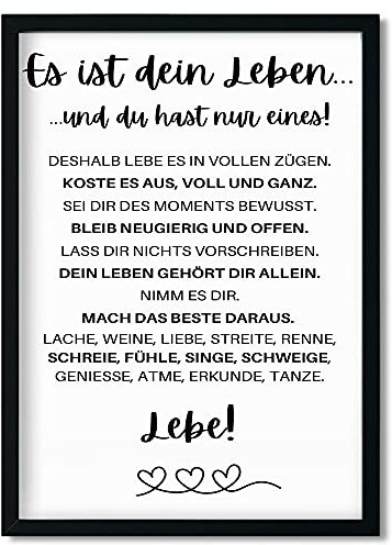 Urhome Kunstdruck Definition Es ist dein Leben mit Bilderrahmen Schwarz in DIN A3 - Worterklärung wie im Duden Lexikon Wandbild Wanddeko mit Spruch Holz Rahmen für Wohnung Familie Freunde