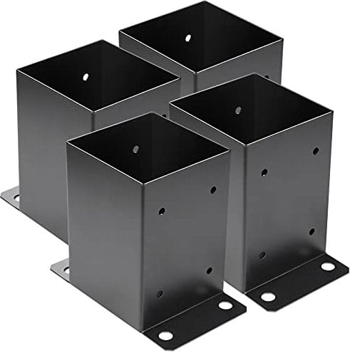 4 x 4 Post Base 4 PCS,Inner Size 3.6x3.6Deck Post Base,Heavy Duty Metal Black Powder Coated Post Brackets,for Pavilion Deck Railing Support Deck Base Plate, Support Bolt Down