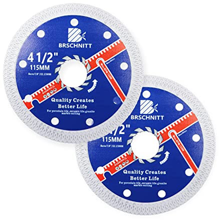 Super Thin Diamond Porcelain Cutting Disc with X Teeth,BRSCHNITT 2pcs 115mm x Arbor 22.23mm Diamond Disc for Dry/Wet Cutting Porcelain Tile Ceramic Marble Granite