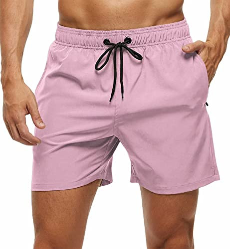 YuKaiChen Costume da bagno da uomo ad asciugatura rapida Pantaloncini da spiaggia casual da corsa con tasche con cerniera e fodera in rete, Dk-rosa polverosa, 2