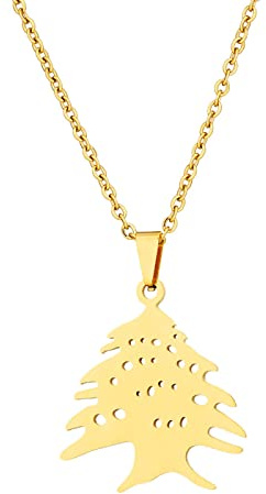 YUANYIRAN Wappen Des Libanon Karte Anhänger Halskette – Ethno-Stil Tuliban Glänzend Hohl Unisex Paar Karte Schlüsselbeinkette Patriotische Flagge Hip Hop Charm Schmuck,Gold,50Cm/19.6 In