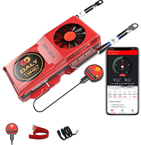 DALY Smart BMS LiFePo4 16S 48 V 250 A avec Ventilateur de Refroidissement, avec Application de Surveillance des données Visibles, Module Bluetooth, Communication UART