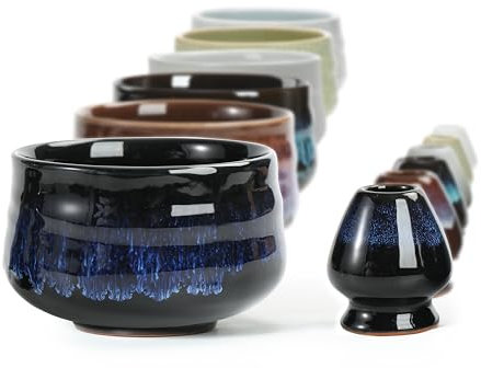 TEANAGOO Japanische Keramik Matcha-Schale mit Schneebesenhalter, 510 ml. K15, Blau, Chawan Matcha-Tee-Schale, Matcha-Keramikschale, Teeschalen für Matcha, Matcha-Keramikschale Zeremonialzubehör
