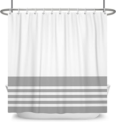 ASDCXZ Duschvorhang Grau 180x220 cm, Modern Grau Weiß Streifen Motiv Wasserdicht Textil Bad Duschvorhänge Waschbar Polyester Stoff Duschvorhang für Badewanne mit 12 Duschvorhang Hake